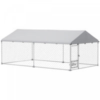 Pawhut Outdoor Dog Kennel With Roof, Heavy Duty Dog Run Outdoor Fence Cage With Adjustable & Rotating Bowls, Waterproof Uv-resistant Cover, Secure Lock, 13.1' X 7.5' X 5.2'