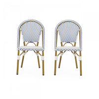 Julien Faux Ratten and Aluminum French Bistro Chairs, Set of 2 - Blue and White 