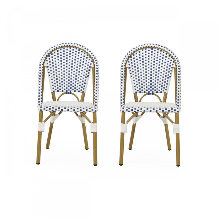 Julien Faux Ratten and Aluminum French Bistro Chairs, Set of 2 - Blue and White 