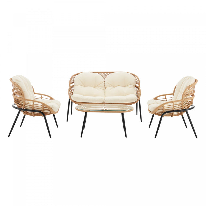 Pine Modern 4-Piece Conversation Set in Cream Patio Seating Package 