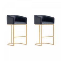 Louvre Mid-Century Modern Metal Upholstered Barstool in Black - Set of 2 Bar Stool