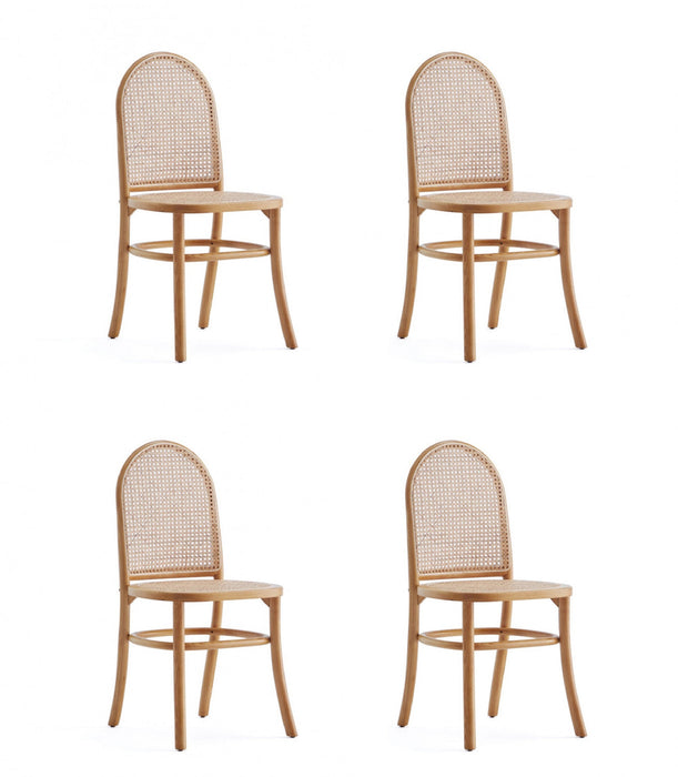 Paragon Industry Chic Cane Back Wood Upholstered Dining Chair in Oatmeal - Set of 4 