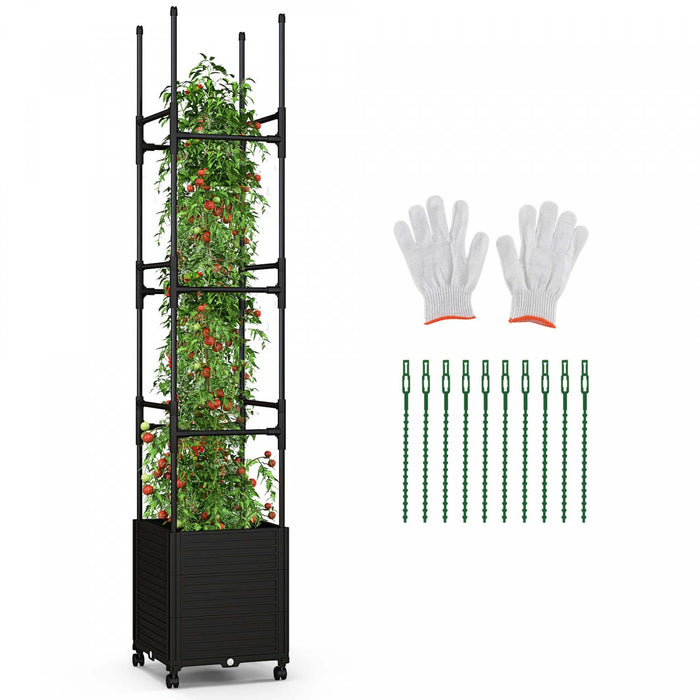 Costway 1 Pcs Raised Garden Bed With Trellis And Wheels Self-watering Planter Box With 3 Heights