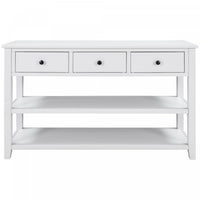 Wendy Solid Wood Console Table With 3 Drawers And 2 Open Shelves,antique White Accent Cabinet