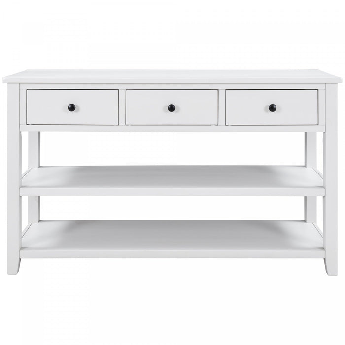 Wendy Solid Wood Console Table With 3 Drawers And 2 Open Shelves,antique White Accent Cabinet 