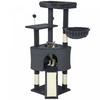 PawHut Cat Tree, 47 Inch Cat Tower with Large Cozy Condo, Hammock, Bed, Ladder, Toy Balls, Sisal Scratching Posts, for Indoor Kittens, Dark Grey