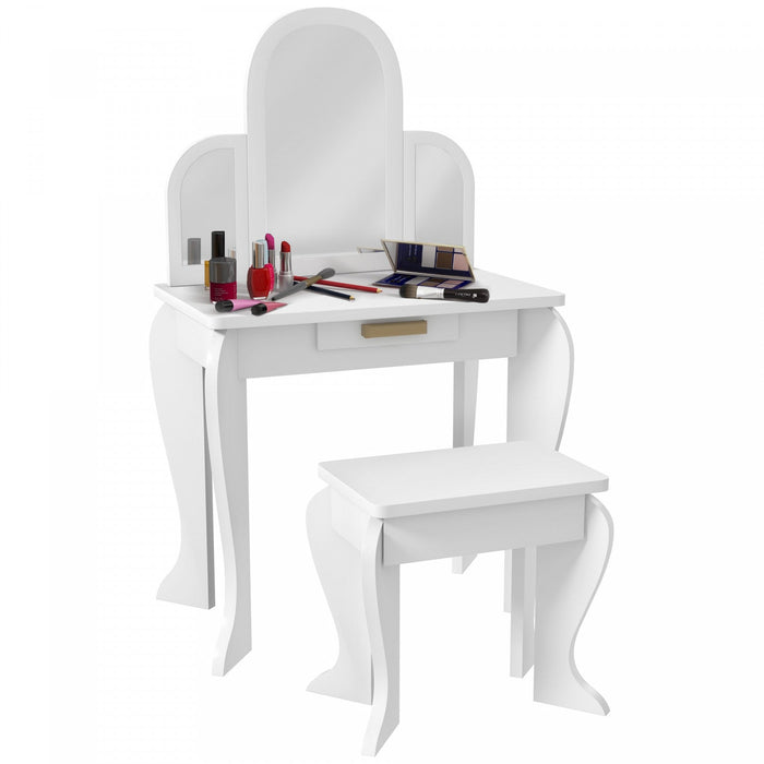 Qaba Kids Dressing Table And Chair Set, Girls Dressing Set, Makeup Desk With Drawer For 3-6 Years Ol