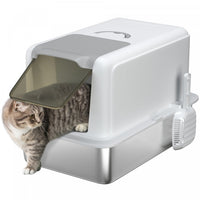 Pawhut Stainless Steel Cat Litter Box With Removable Lid, Extra Large Litter Box With Scoop, Metal L