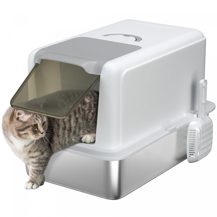 Pawhut Stainless Steel Cat Litter Box With Removable Lid, Extra Large Litter Box With Scoop, Metal L