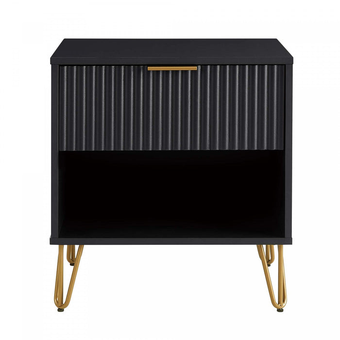 Dumbo Modern 20\" Fluted Nightstand in Black (1-Drawer) 