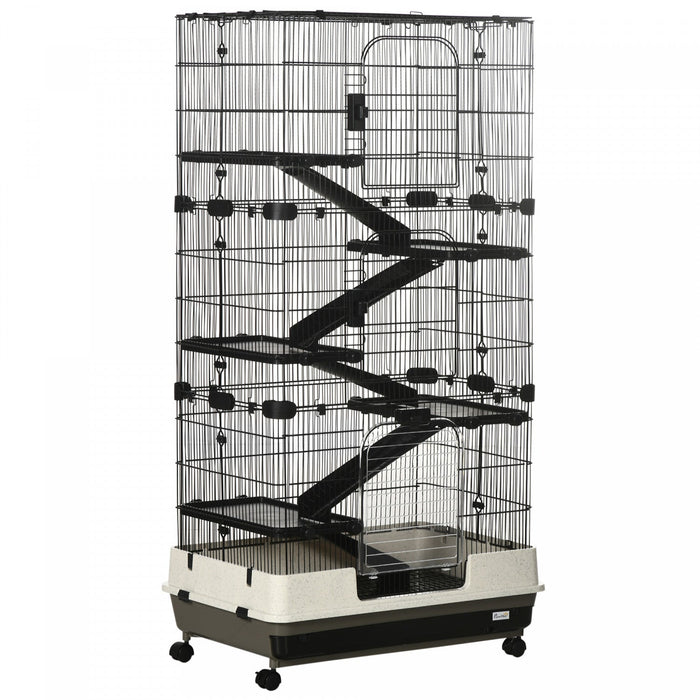 Pawhut 6-tier Platform Rolling Small Animal Cage Rabbit Hutch Pet Play House With Platform, Ramp,rem