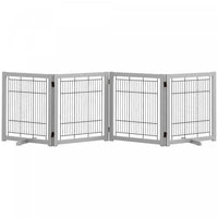 Pawhut Wooden Dog Gate Foldable Pet Fence For Small & Medium Dogs 4 Panel With Support Feet Freestan