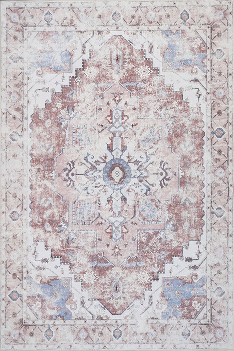 Aqua Rustic Washable Non-slip Low Pile Area Rug 5'x7' 