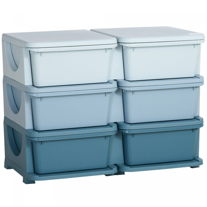 Qaba Kids Toy Storage Organizer With 6 Plastic Bins, 3 Tier Drawer Chest Utility For Kids Bedroom Nu