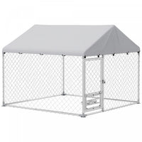Pawhut Outdoor Dog Kennel With Roof, Heavy Duty Dog Run Outdoor Fence Cage With Adjustable & Rotating Bowls, Waterproof Uv-resistant Cover, Secure Lock, 6.6' X 6.6' X 5.1'