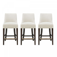 Beever Modern Chenille Wood Counter Stool in Cream - Set of 3 Bar Stool 
