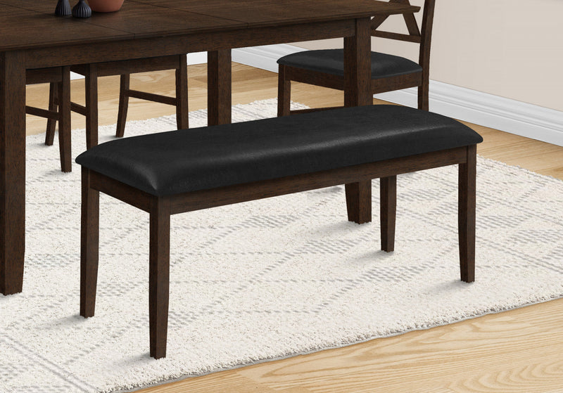 Bench Rectangular Dining Room Hallway Entryway Brown Solid Wood Black Leather-Look Transitional