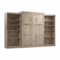 Bestar Pur Queen Murphy Bed with Two Shelving Units 136-Inch Wall Bed - Rustic Brown