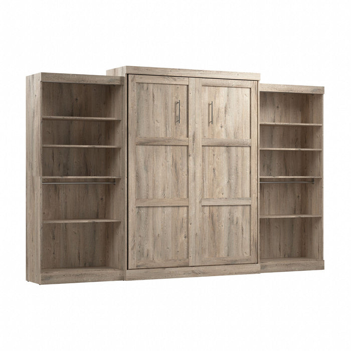 Bestar Pur Queen Murphy Bed with Two Shelving Units 136-Inch Wall Bed - Rustic Brown