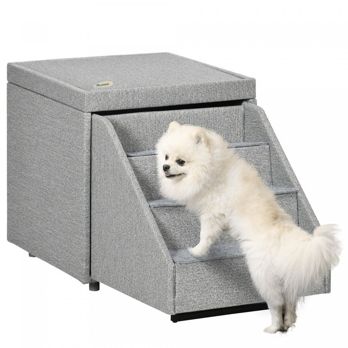 Pawhut 2 In 1 Dog Stairs Ottoman, Multi-purpose Pet Stair With Storage For Small Medium Dogs Cats, N