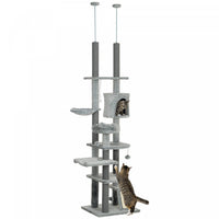 Pawhut Cat Tower For Large Cats Floor To Ceiling Cat Tree For Indoor Cats Adjustable Height 89