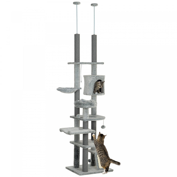 Pawhut Cat Tower For Large Cats Floor To Ceiling Cat Tree For Indoor Cats Adjustable Height 89\" -100