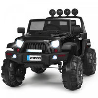 Costway 12v Kids Ride On Truck Rc Car W/ Led Lights Music Trunk Black