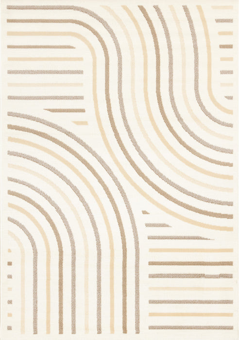 Forte Cream Beige Brown Curvy Lines Area Rug - 5'3\" x 7'5\"