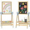 Qaba Wooden Art Easel for Kids, Double Sided Kids Easel with Height Adjustable Chalkboard and Magnetic Whiteboard, Paper Roll, Tray for Boys and Girls, Natural