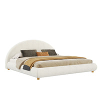 Harold Platform Bed with Boucle Upholstered Round Curved Headboard and Low-Profile Frame,King Size,White King Bed  