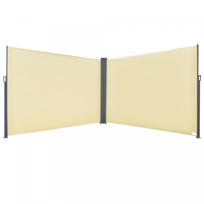 Outsunny Patio Retractable Double Side Awning, Folding Privacy Screen Fence, Privacy Wall Corner Div