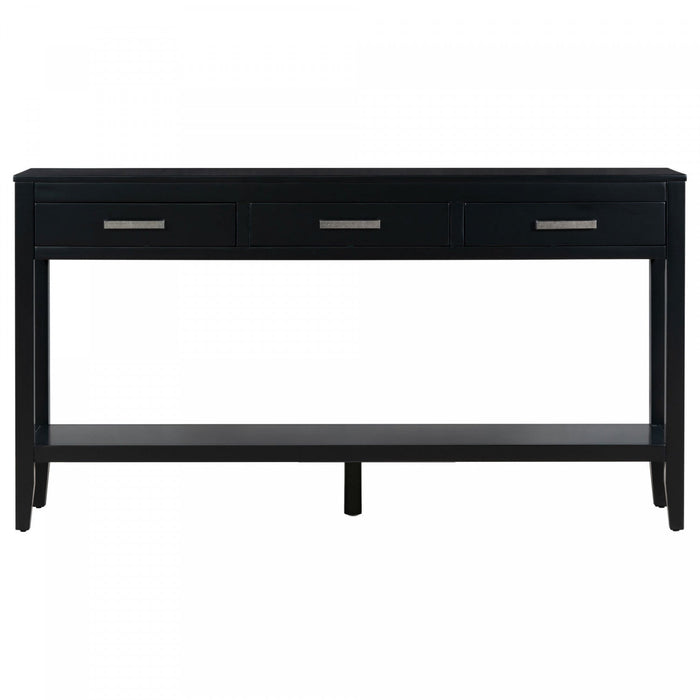 Emma 59.1'' Farmhouse Entryway Table with Drawers and Open Shelf,Black Sofa Table  
