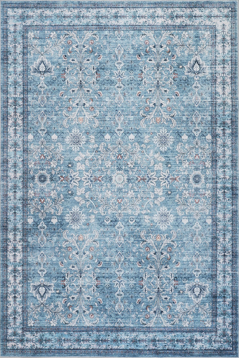 Aqua Green Flora Washable Non-slip Low Pile Area Rug 5'x7' 