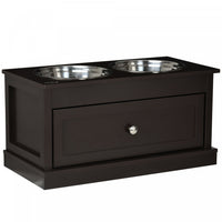 Pawhut Elevated Dog Bowls With Storage Drawer, Raised Dog Bowls With Stand, 2 Stainless Steel Bowls