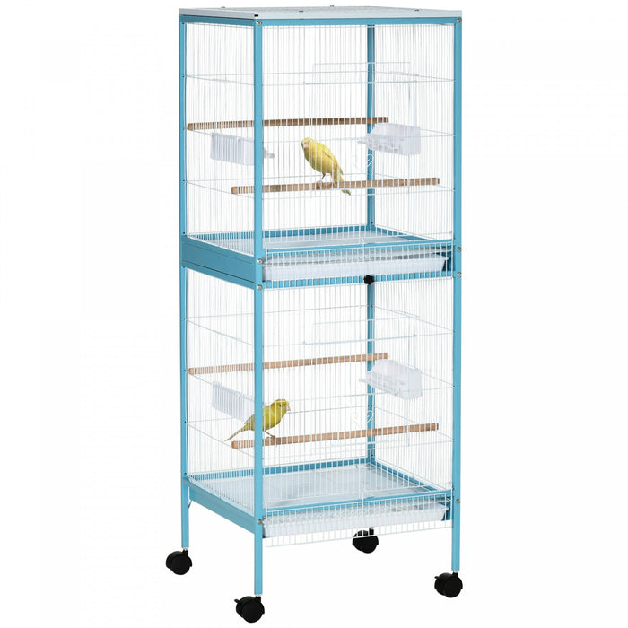 Pawhut 55.1\" 2 In 1 Bird Cage Aviary Parakeet House For Finches, Budgies With Wheels, Slide-out Tray