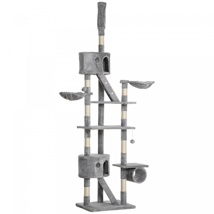 Pawhut 94\"-102\" Huge Cat Tree Ceiling High Cat Condo Scratching Post Activity Center Multi-level Pla