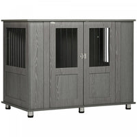 Pawhut Dog Crate Furniture With Lockable Magnetic Door, Adjustable Feet, Indoor Dog Kennel End Table