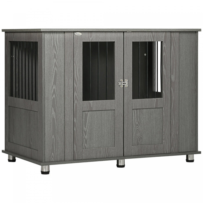 Pawhut Dog Crate Furniture With Lockable Magnetic Door, Adjustable Feet, Indoor Dog Kennel End Table