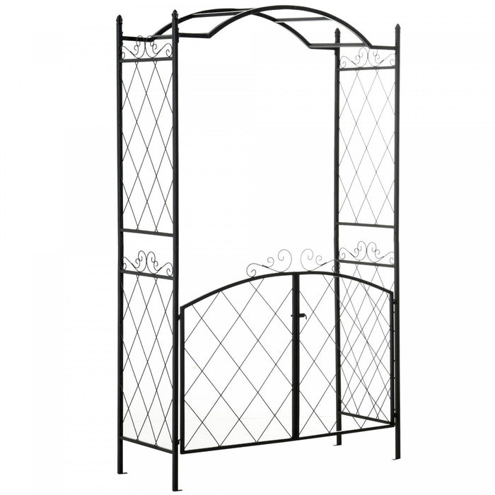 Outsunny 7ft Metal Garden Arch With Gate Climbing Planter Frame Backyard Decor For Vines Morning Glo