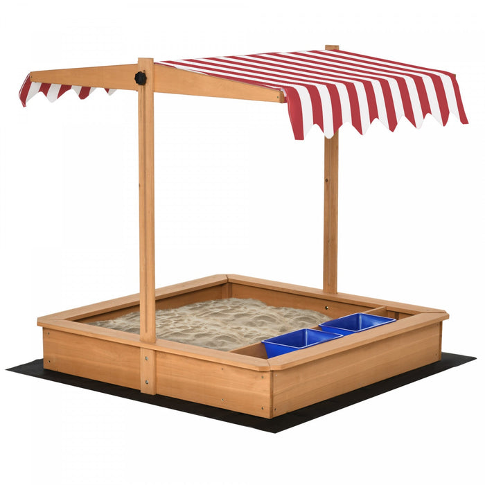 Kids Wooden Sandbox, Children Play Sand Station Outdoor With Adjustable Height Cover Lid, Bottom Lin