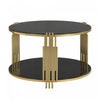 Nancy 31.5\" Round Mirror Coffee Table With Lower Shelf - Black 