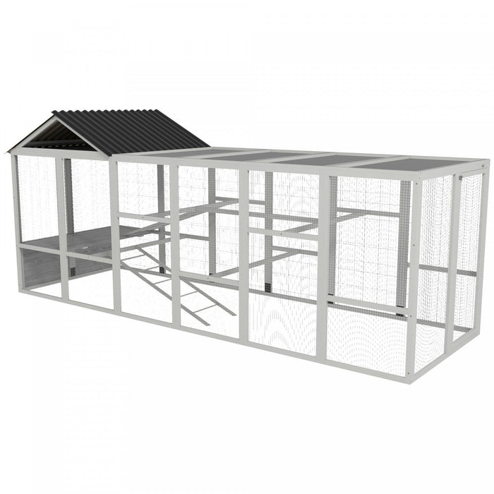 Pawhut Outdoor Wooden Chicken Coop With Run, Ramps, Perches, Storage, Backyard Hen House With Combin