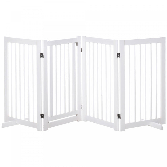 Pawhut Wooden Dog Gate, 4 Panel 36\"tall Foldable Pet Gate With 2 Support Feet For Medium And Large D