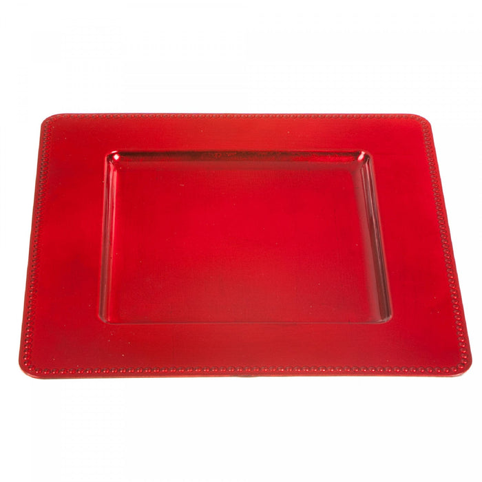 Charger Plate Square Beaded Red 13 x 13 - Set of 2 Dinnerware