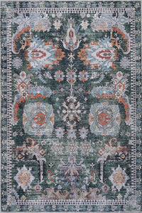 Aqua Green Flames Washable Non-slip Low Pile Area Rug 8'x10'