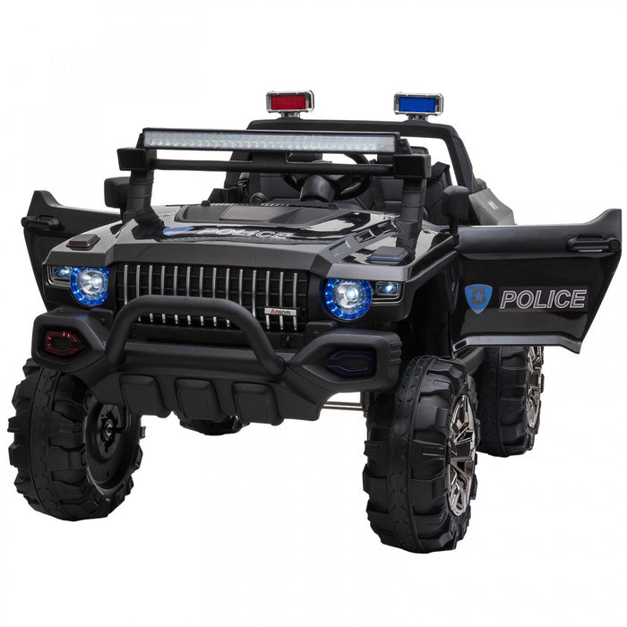 Aosom Kids Ride-on Car 12v Rc 2-seater Police Truck Electric Car For Kids With Full Led Lights, Mp3,