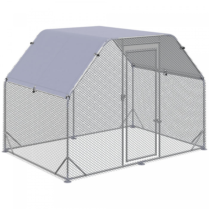 Pawhut Galvanized Large Metal Chicken Coop Cage Walk-in Enclosure Poultry Hen Run House Playpen Rabb