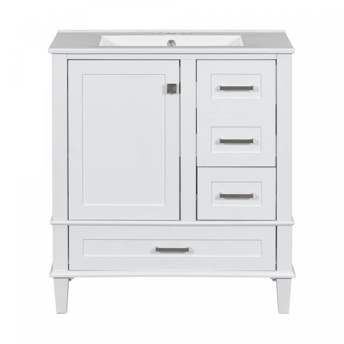 Jonas 24\" Solid Wood Bathroom Vanity Cabinet With Storage Drawers And Door - White 