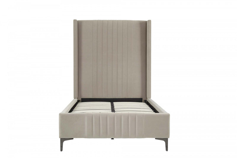 Promenade Mid-Century Modern Upholstered Velvet Twin Bed in Rustic Taupe 