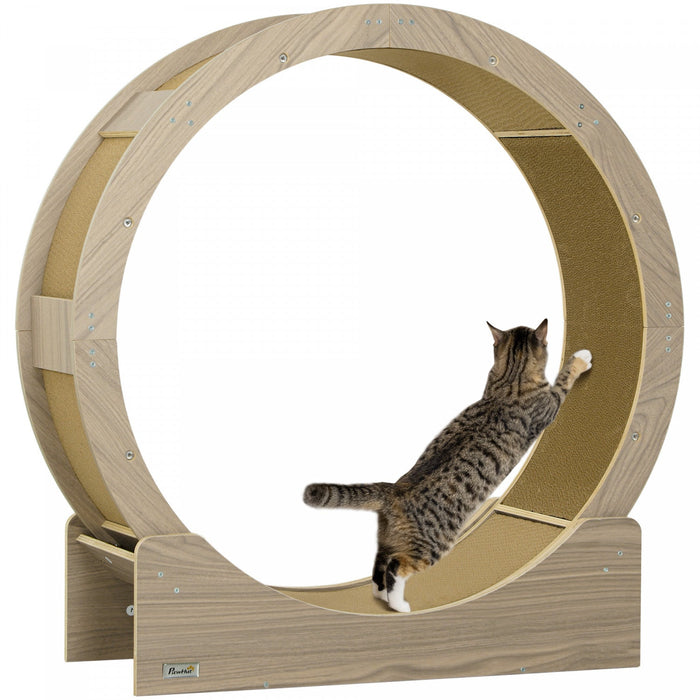 Pawhut 36 Inch Cat Wheel Exerciser For Indoor Cats, Cat Treadmill With Carpeted Runway And Brake, Cat Running Toy For Fitness & Healthy, Walnut